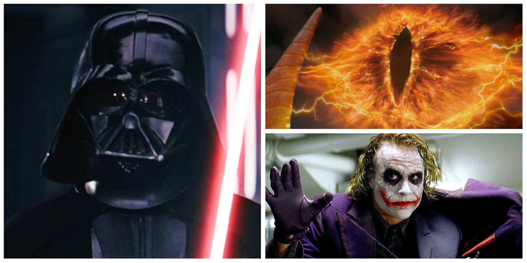 darth vader, the joker and sauron in a photo collage