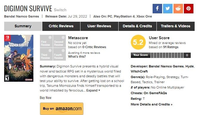 digimon survive switch metacritic