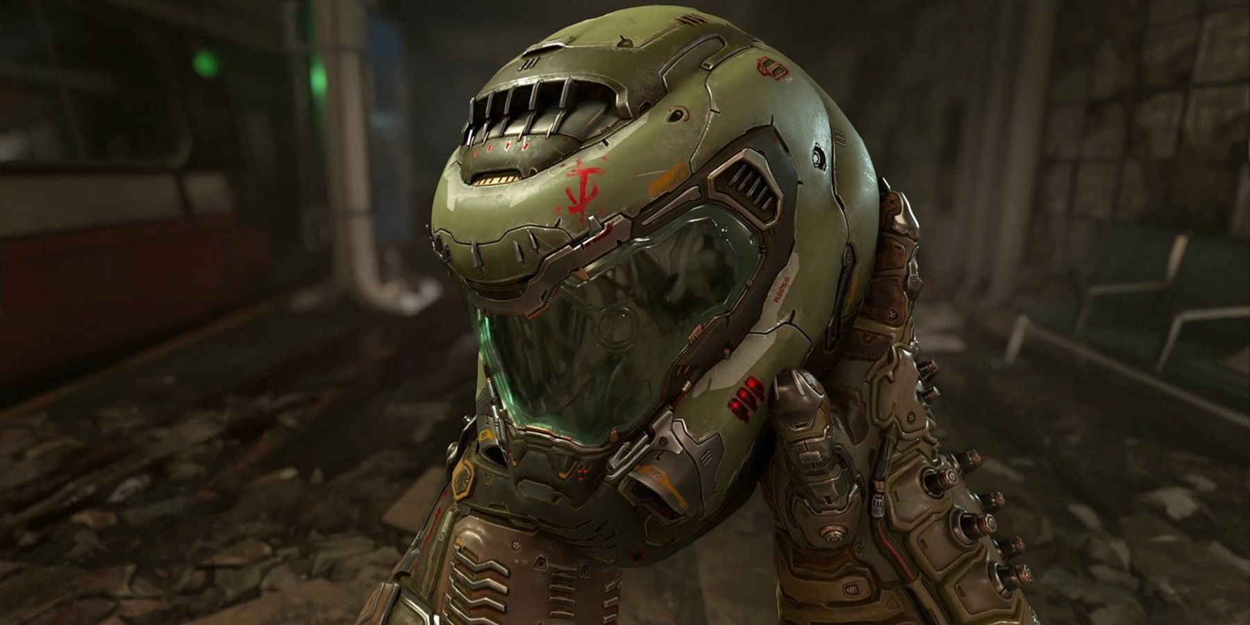 Скриншот из Doom Eternal, показывающий шлем Убийцы Рока.