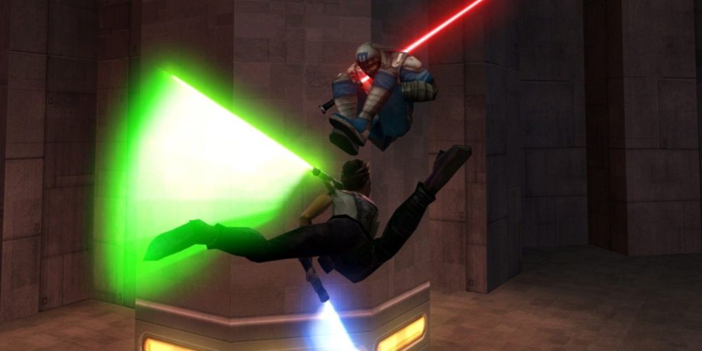 dual wielding lightsabers jumping