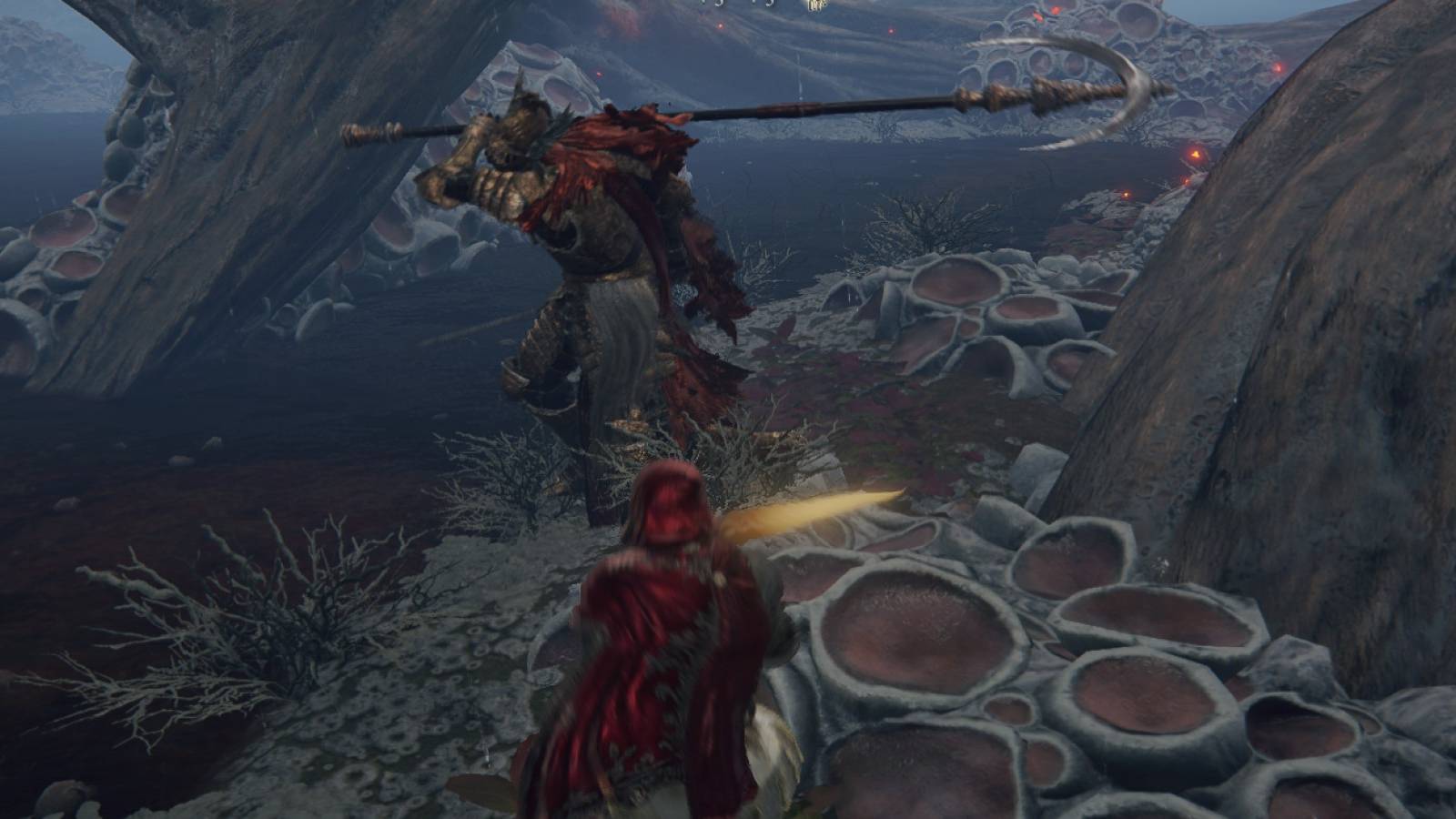 Elden Ring Lesser Cleanrot Knight wielding Halo Scythe