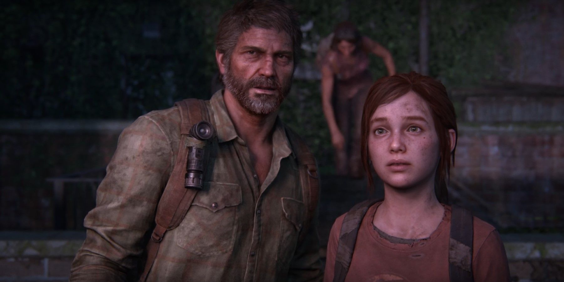 Джоэл и Элли стоят рядом друг с другом в The Last of Us: Part 1