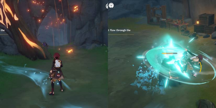 entering the cave and clearing obsticles in genshin impact