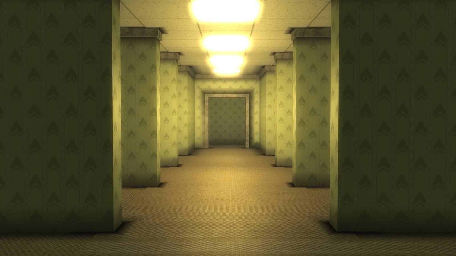 Screenshot from a Fallout: New Vegas mod showing the Backrooms-style yellow walls.