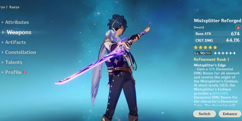 genshin impact kaeya with mistsplitter reforged