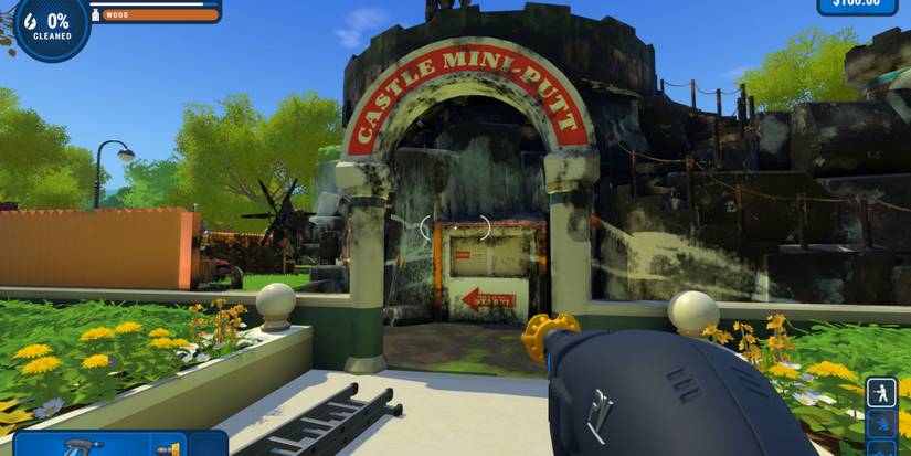 getting ready to powerwash a mini golf course in powerwash simulator