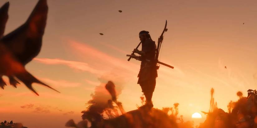 Jin Sakai plays a flute at sunset