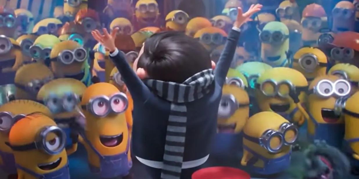 gru celebrating with his minions