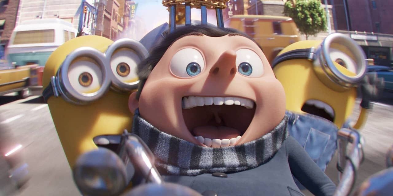 gru on his bicycle with minions