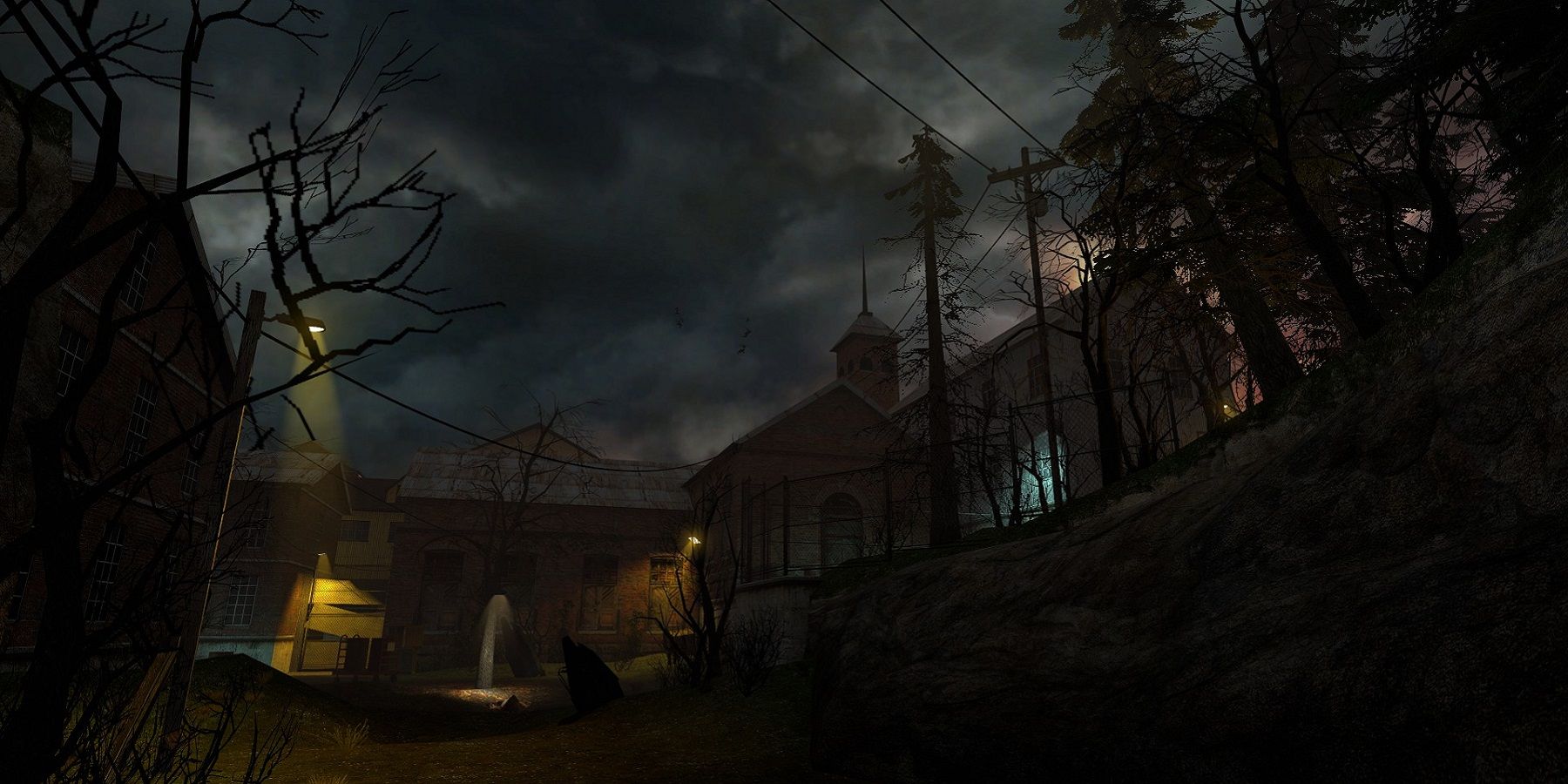 Image from Half-Life 2 mod set in Ravenholm showing the church in the distance.