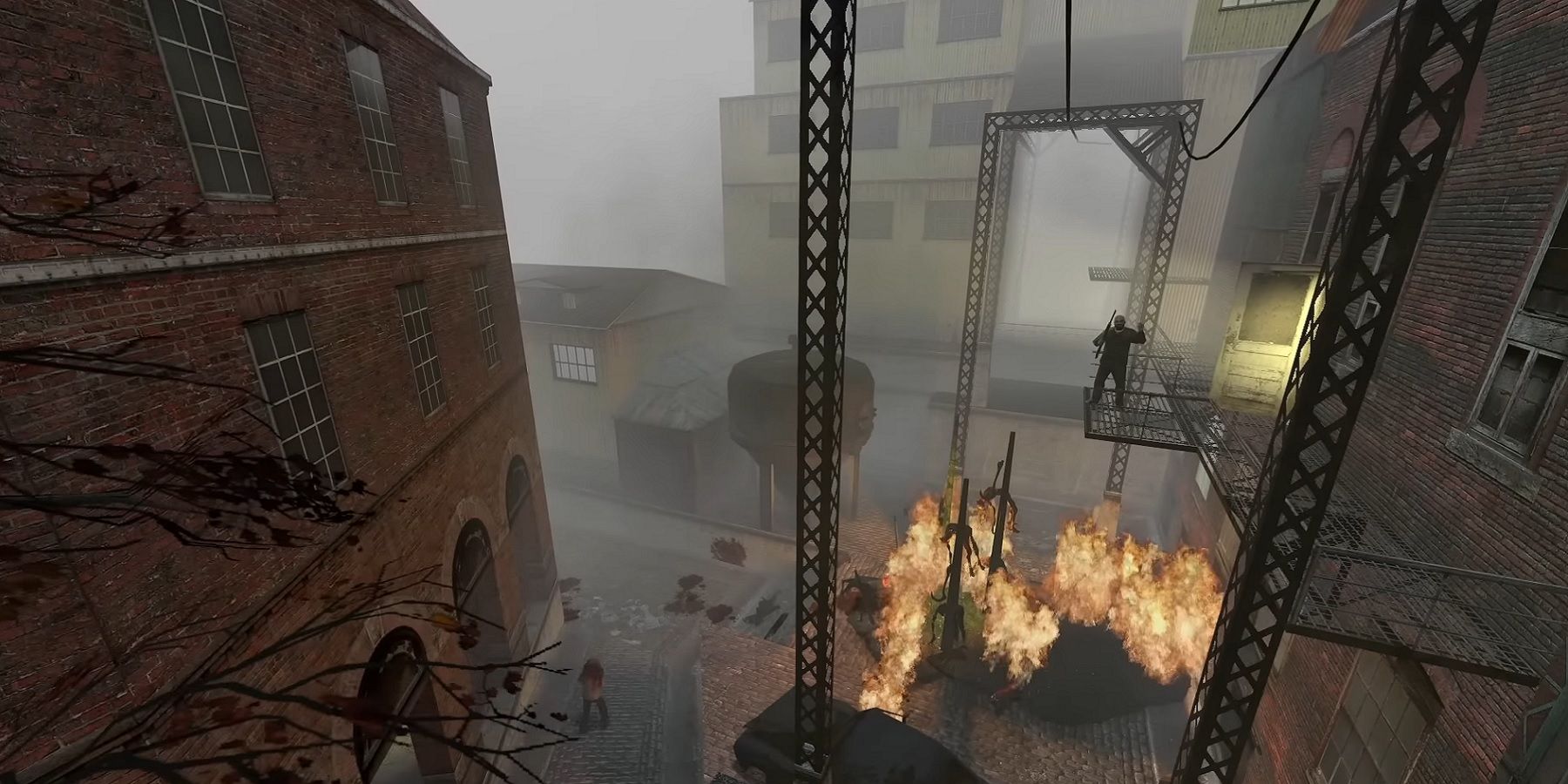 Image from Half-Life 2 showing Ravenholm in foggy daylight.