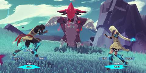 Male Yu and Female Kay battling against a monster