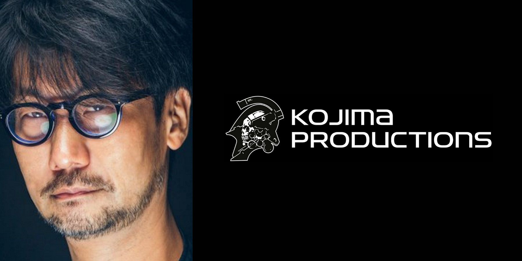 Image of Hideo Kojima next to the Kojima Productions logo.