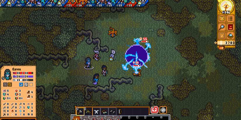 A five member party battling against enemies