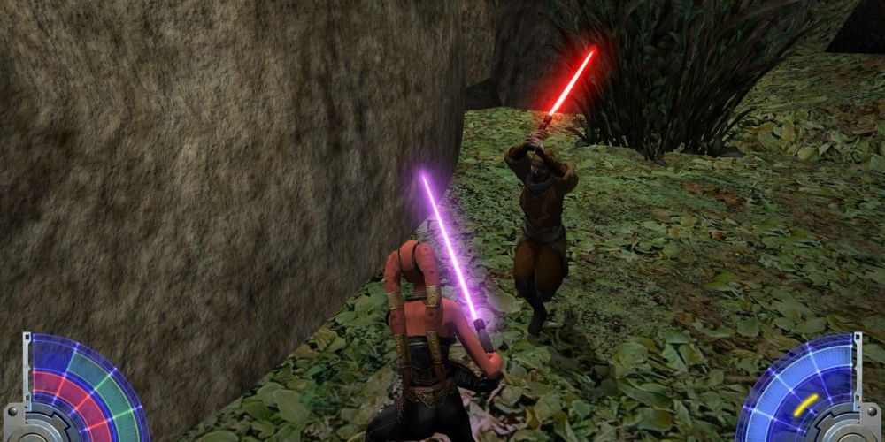 jedi with purple lightsaber fighting a sith