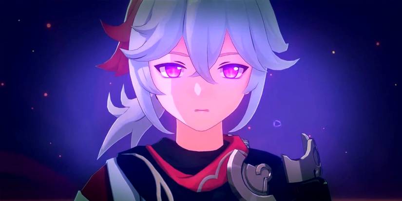 kaedehara kazuha with purple eyes in genshin impact