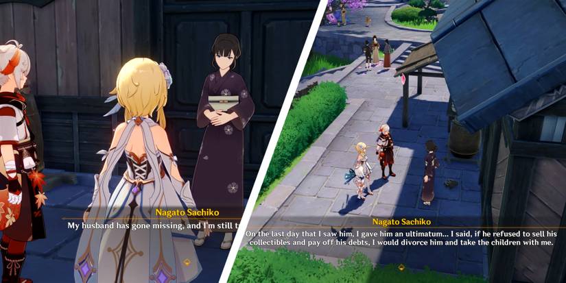 kazuha and traveler talking to nagato sachiko in genshin impact