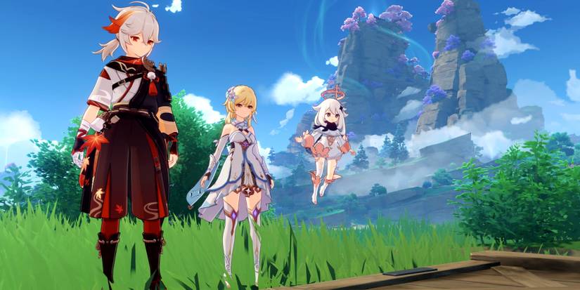 kazuha, paimon and traveler in genshin impact