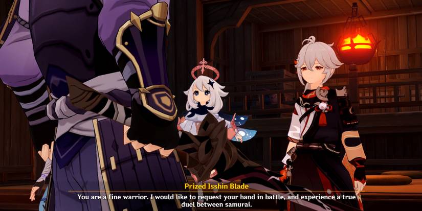 kazuha talking to the warrior in genshin impact