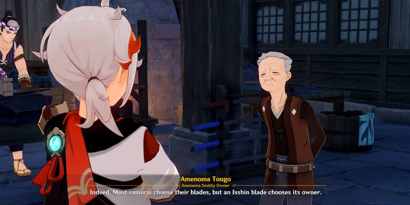 kazuha talking with amenoma tougo in genshin impact