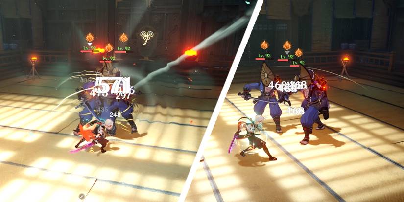 kazuha testing the blade against enemy in genshin impact