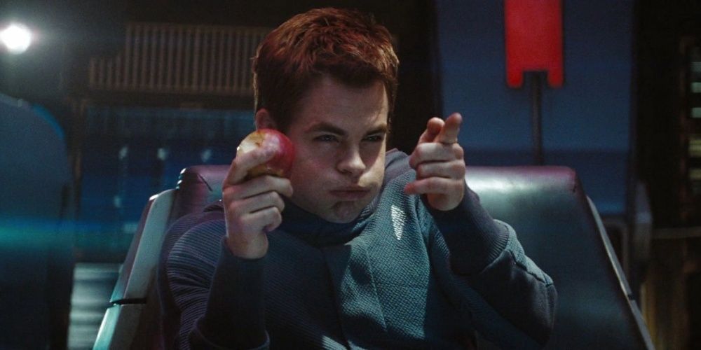 kirk eating an apple