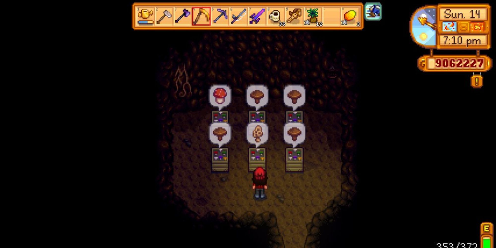 A mushroom cave in Stardew Valley