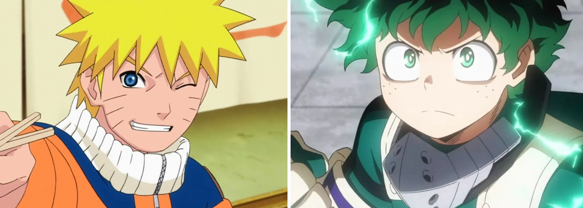 Naruto on the left with Deku on the right