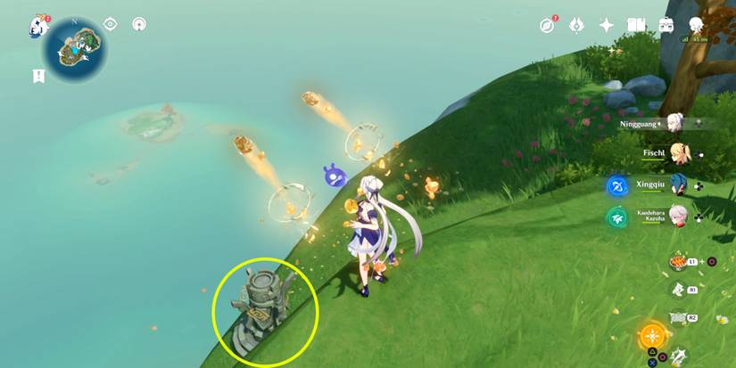 ninguang hitting the monument in genshin impact