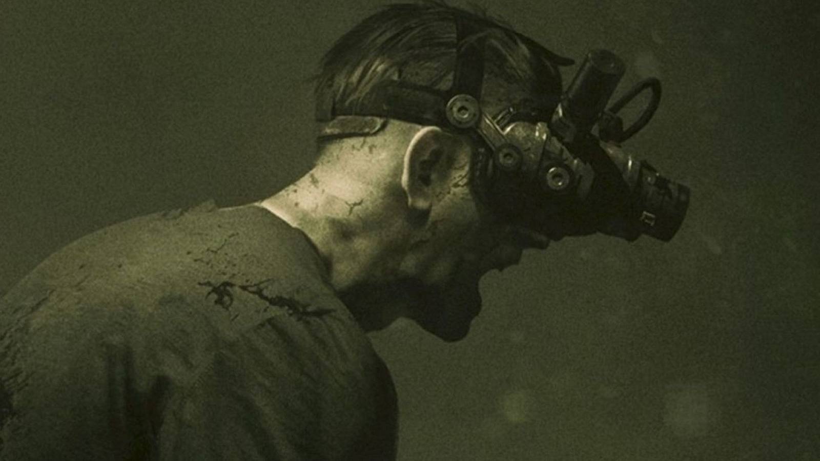 Image from Outlast Trials showing someone wearing night vision goggles.