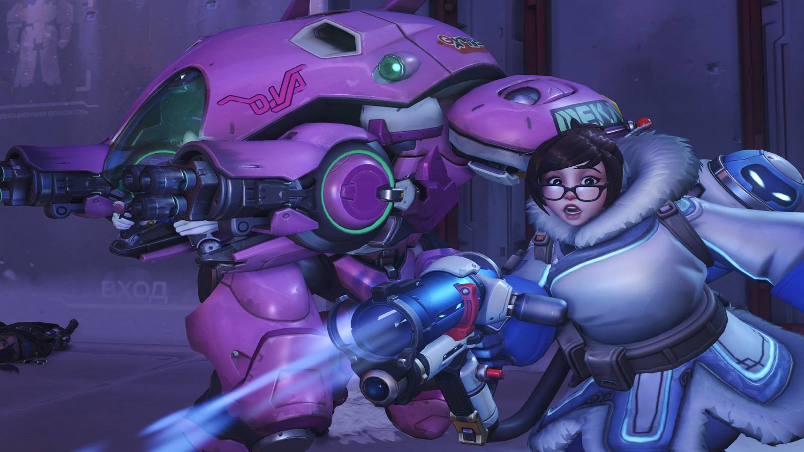 A Mei player forces their D.Va teammate to make the ultimate sacrifice during an Overwatch match.