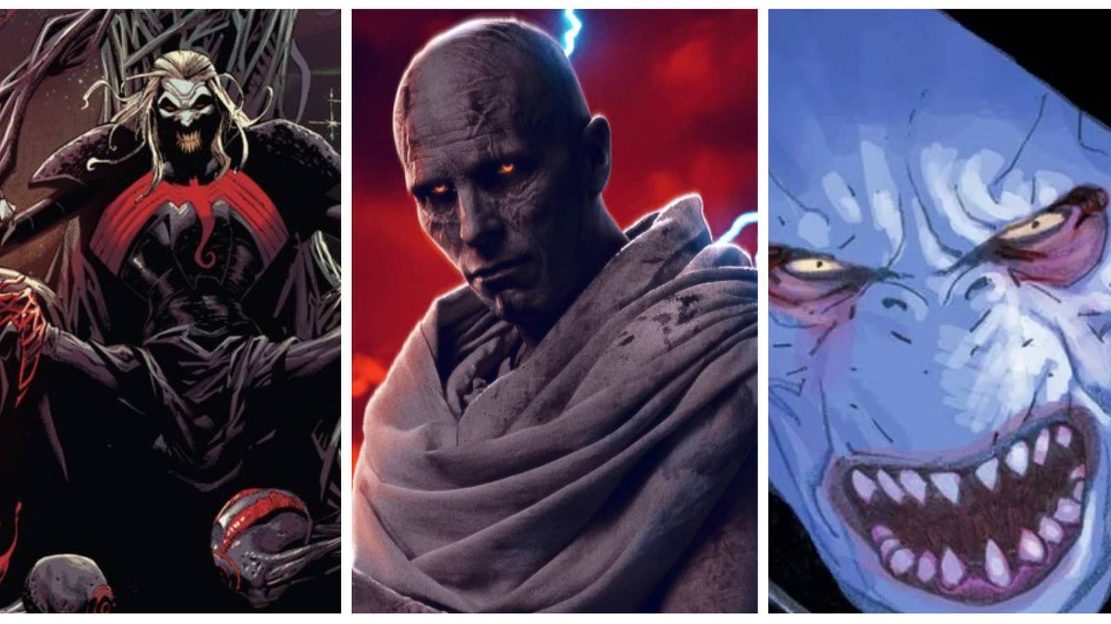 pictures of knull and gorr for love and thunder in a photo collage