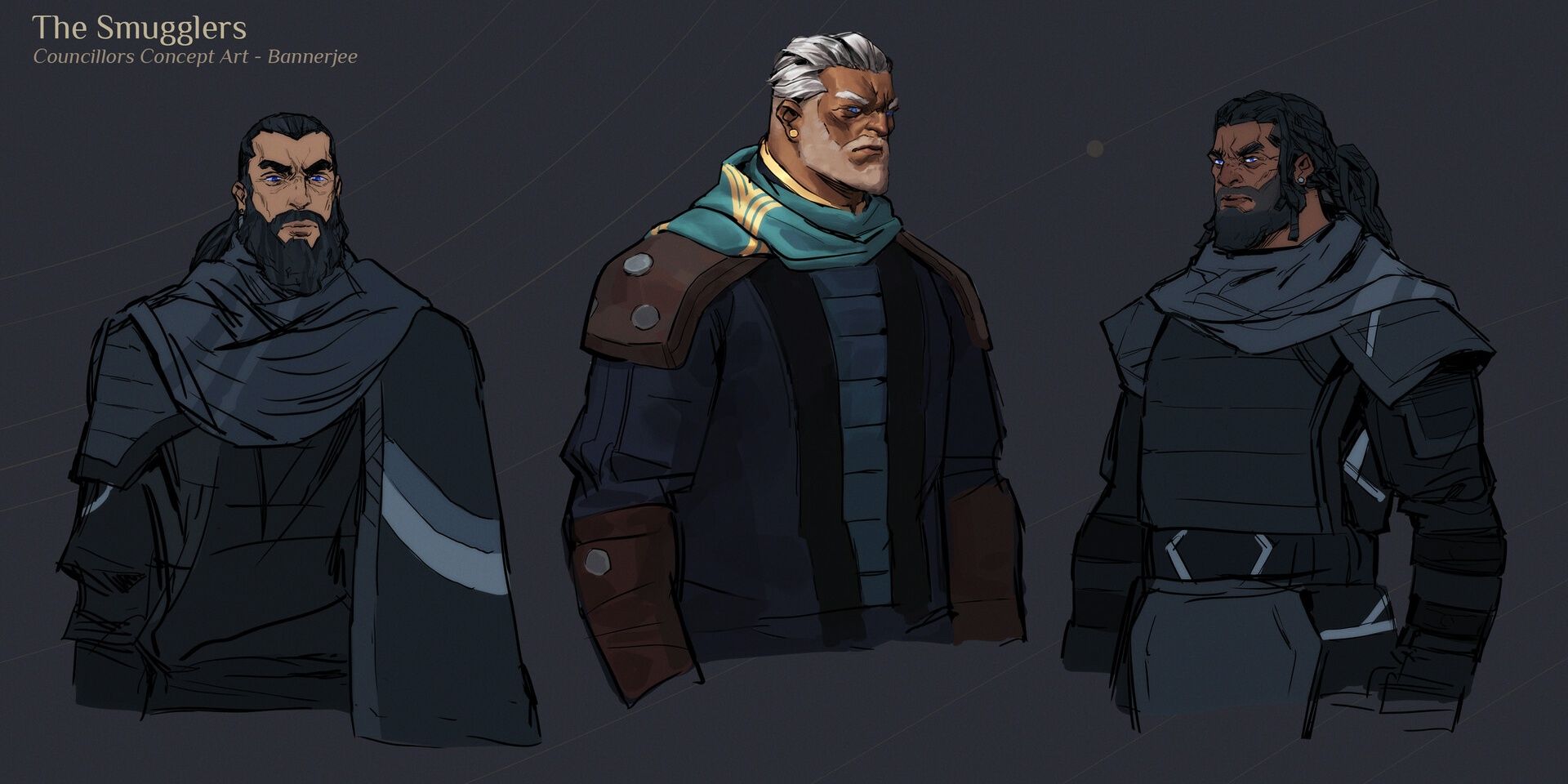 Concept art of The Smugglers including Bannerjee