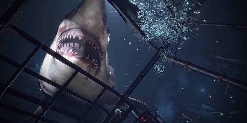 great white shark attacking player in ocean descent