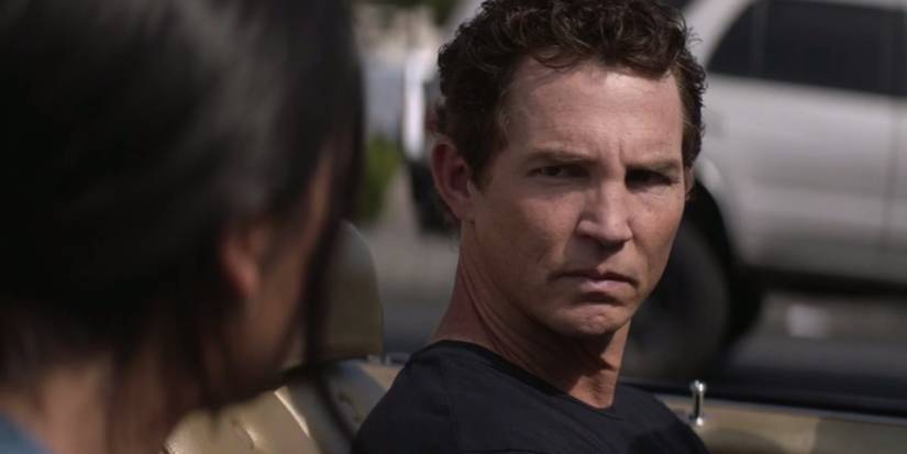 Pope with Louise Thompson in his car in Animal Kingdom