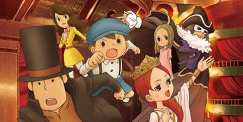 cover art with Layton, Luke, Emmy, Janice, Descole, Amelia 