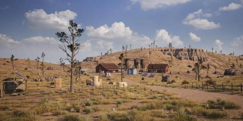 pubg deston map open area with houses on a hill 