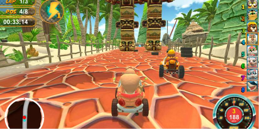 racing a kart through a jungle stage in renzo racer