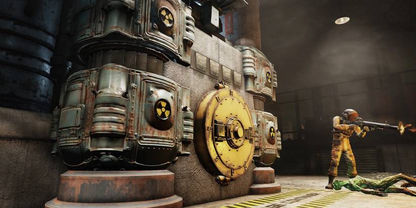 A soldier guarding a scientific facility in Fallout 76