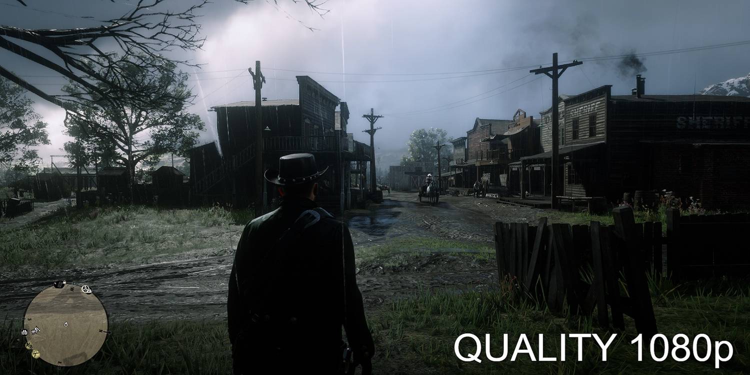 Moody image showing Arthur Morgan from Red Dead Redemption 2 approaching a town.