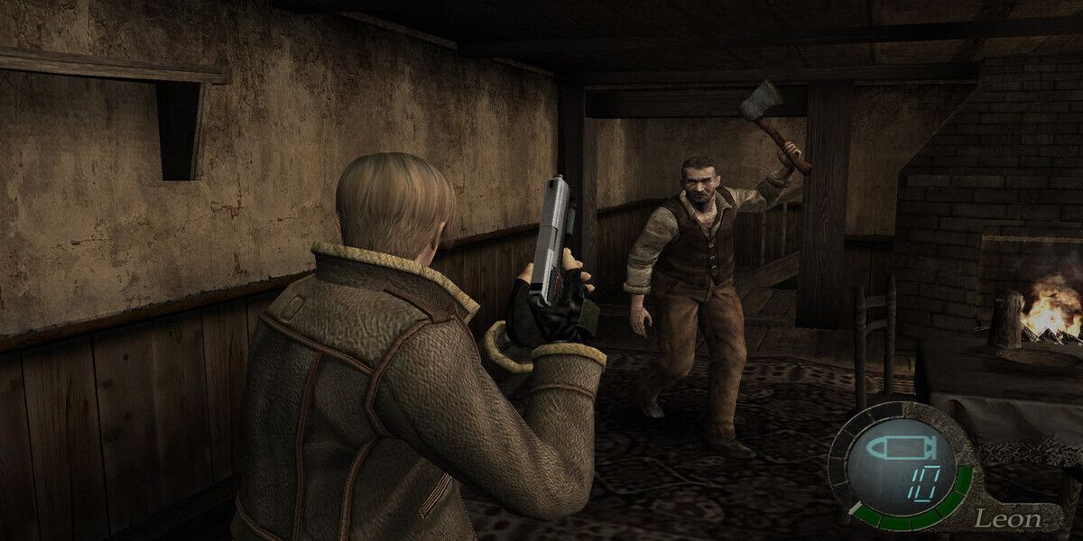 Enemy approaching Leon with an axe