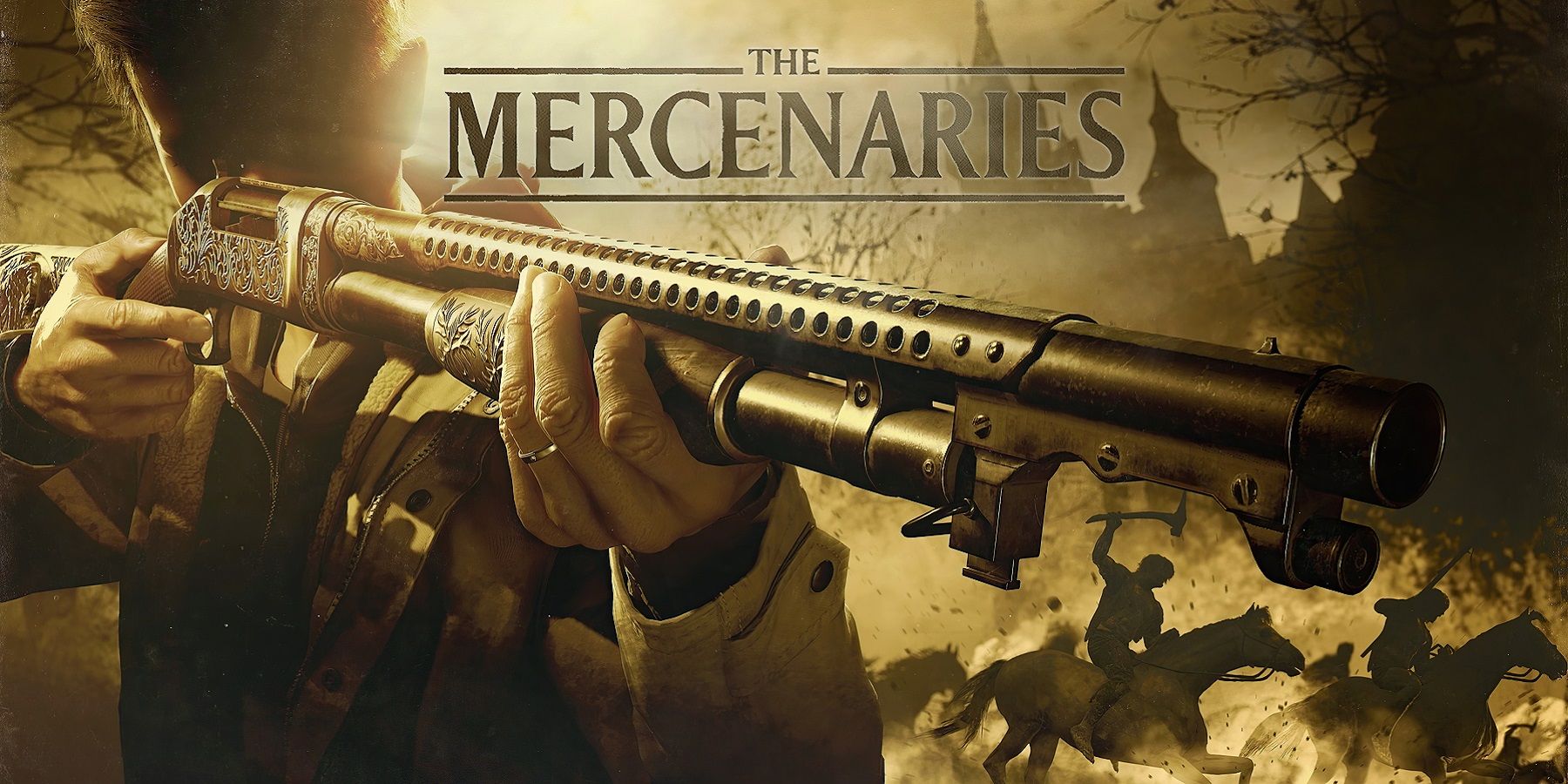 Image from Resident Evil Village 'Mercenaries' DLC showing someone holding a shotgun.