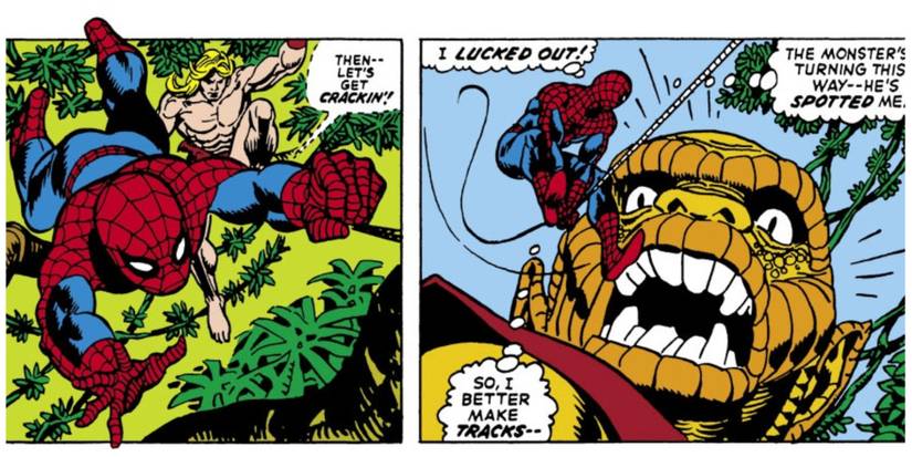 Spider-Man fighting a monster in the comic books