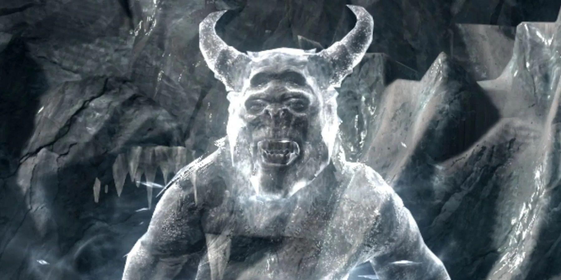 Image from The Elder Scrolls 5: Skyrim showing the frost giant Karstaag.