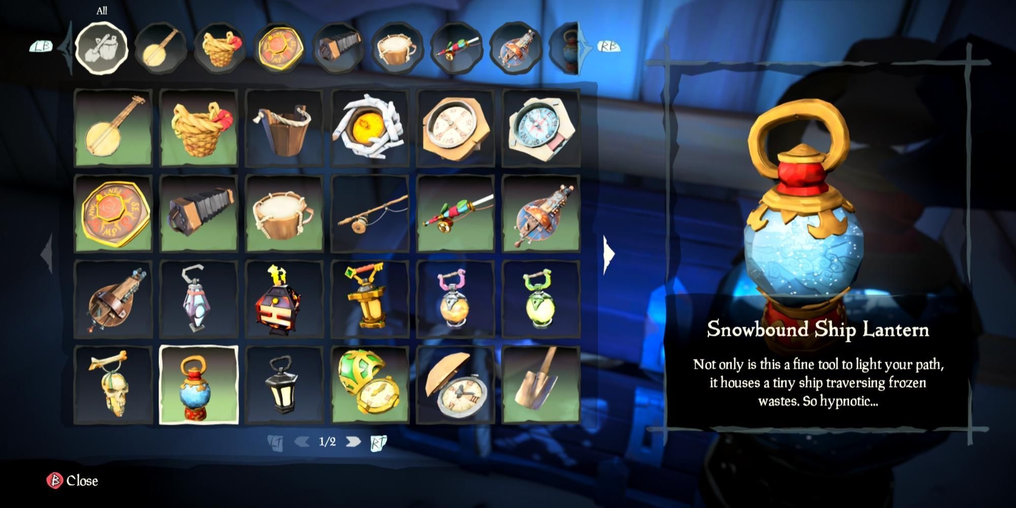 Snowbound Ship Lantern in the Sea of Thieves equipment menu