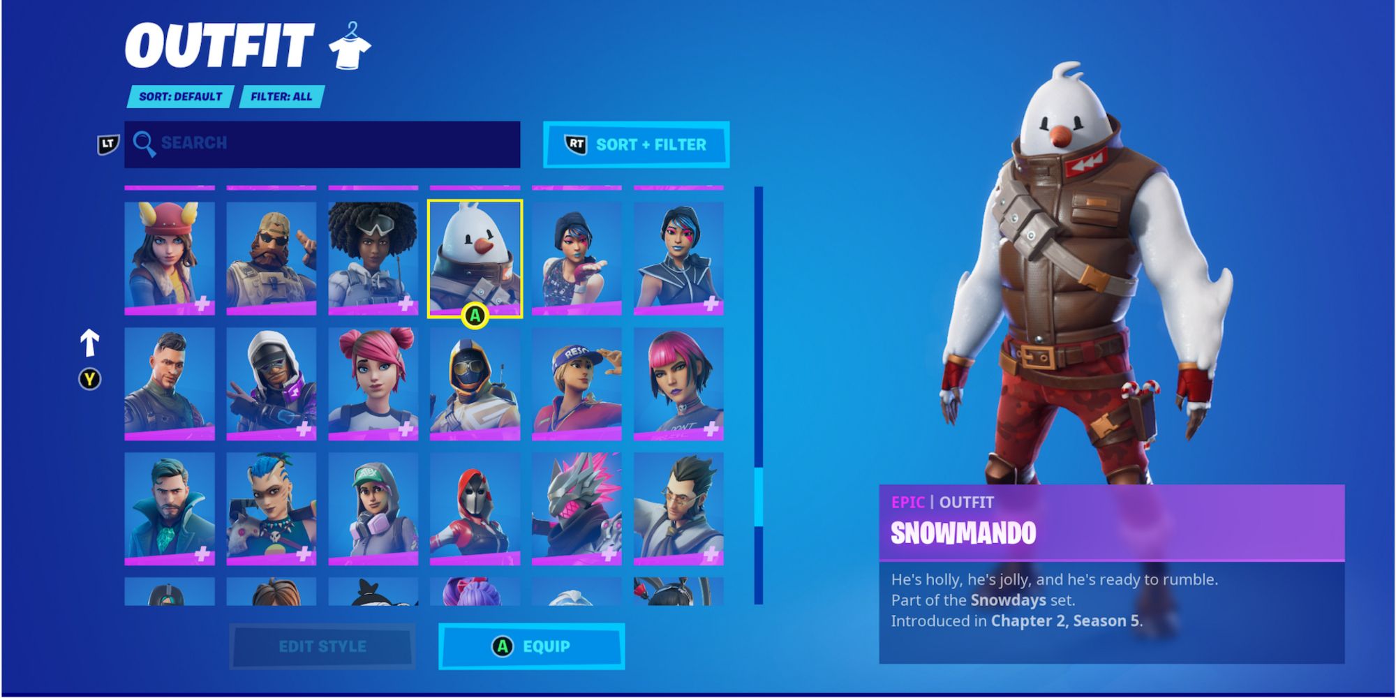 snowmando snowman character skin in fortnite