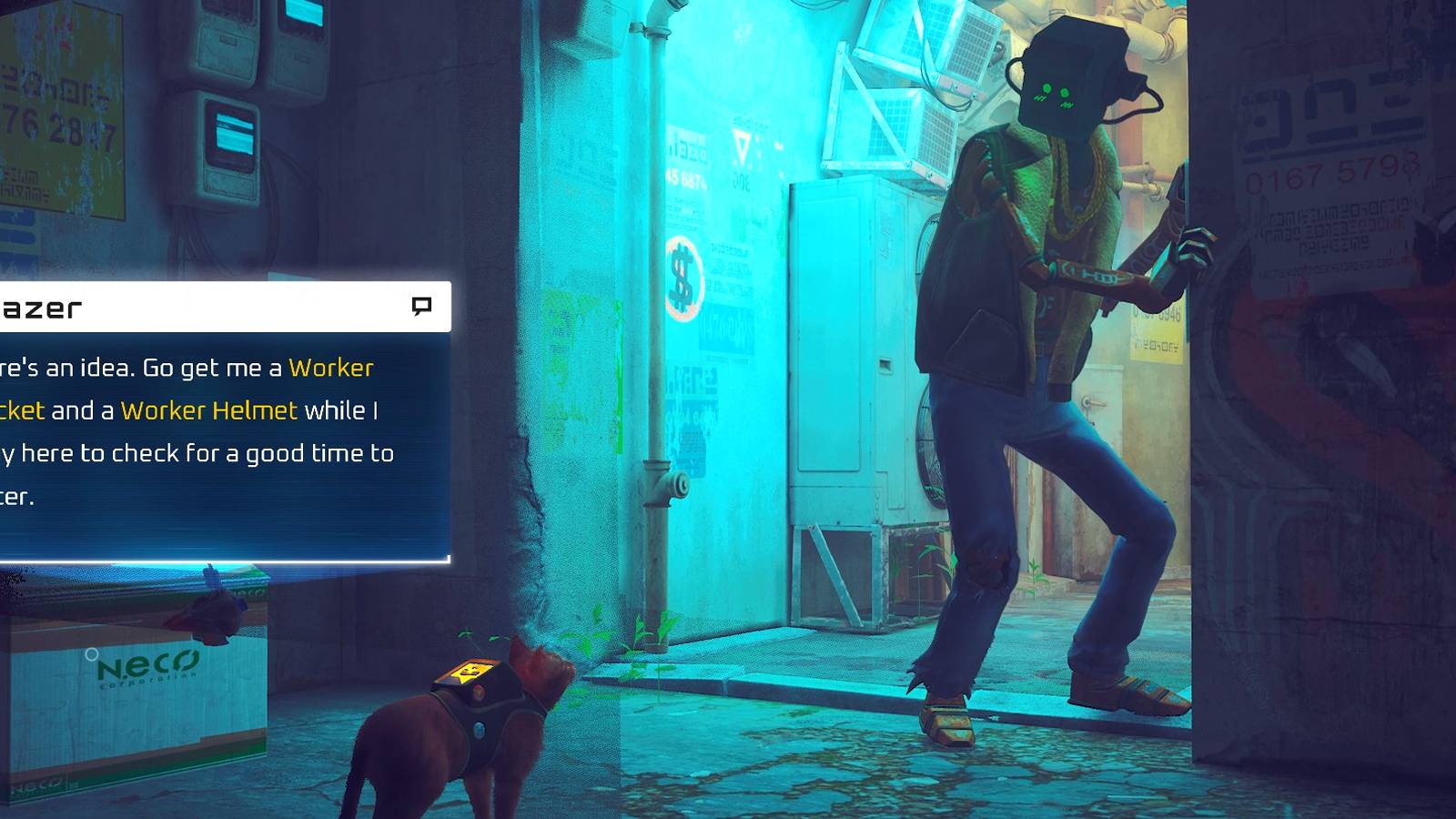 stealing the woeker hat in stray and jacket in stray