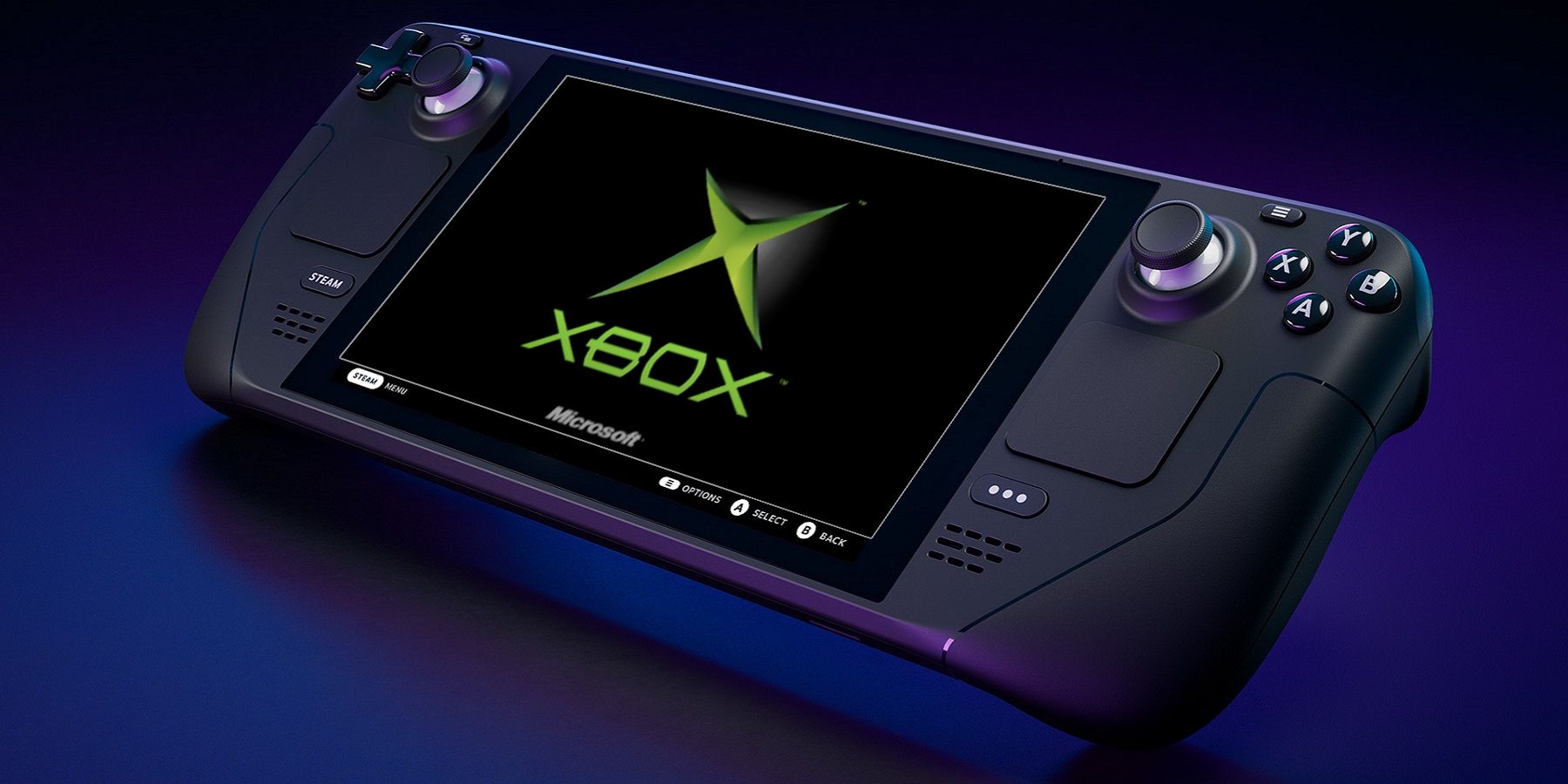 Image of a Steam Deck with the original Xbox logo on the screen.