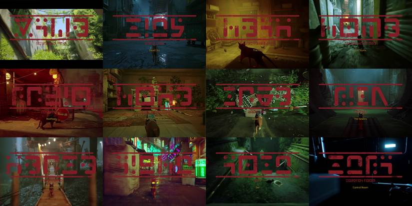 Title cards for all 12 chapters of Stray