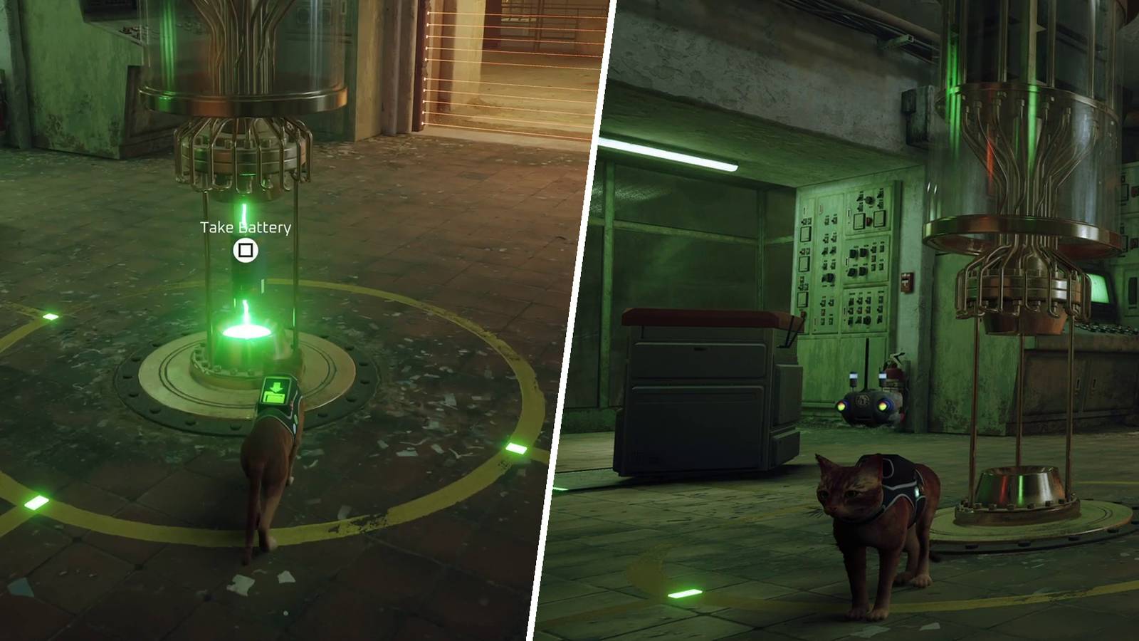 Stealing the Atomic Battery from the Neco Corp factory in Chapter 10 of Stray